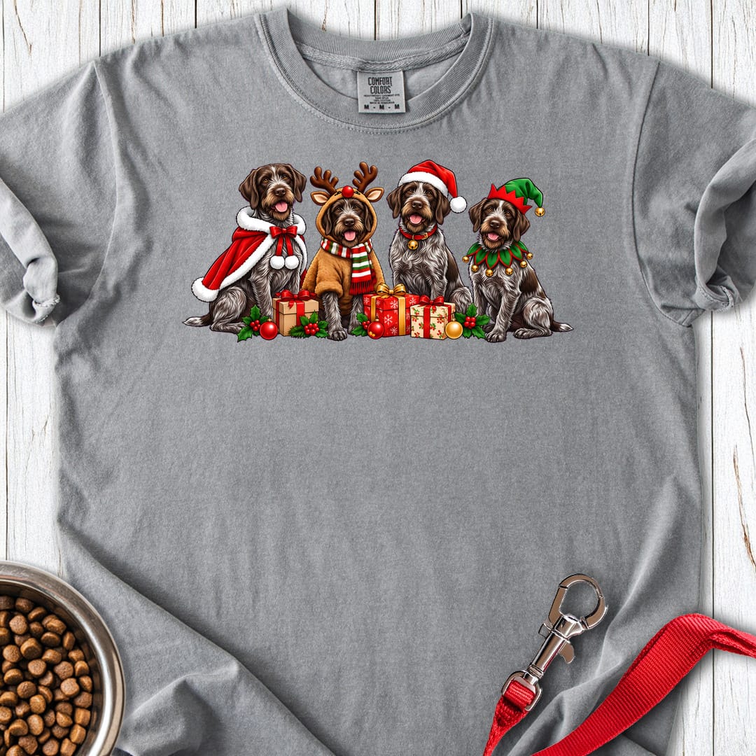 German Wirehaired Pointer Christmas Group Premium Tee Grey