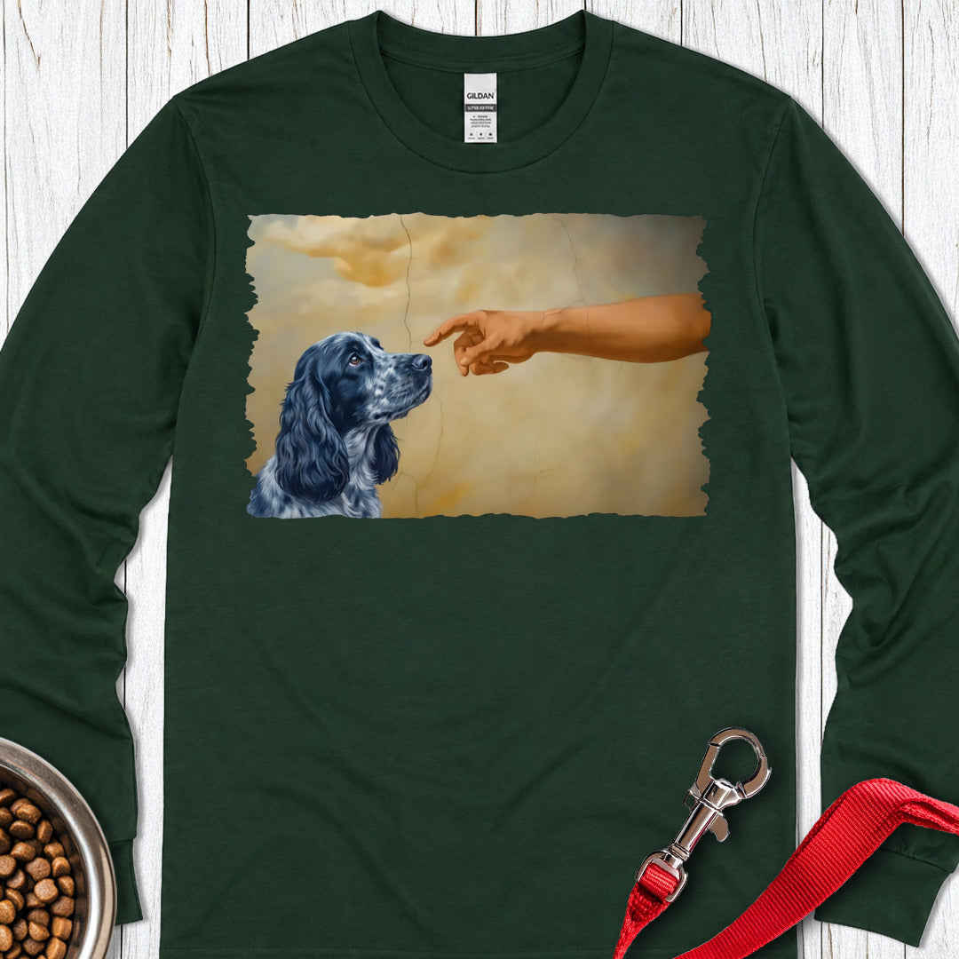 God Creates Blue Roan Cocker Spaniel Long Sleeve — Forest Green