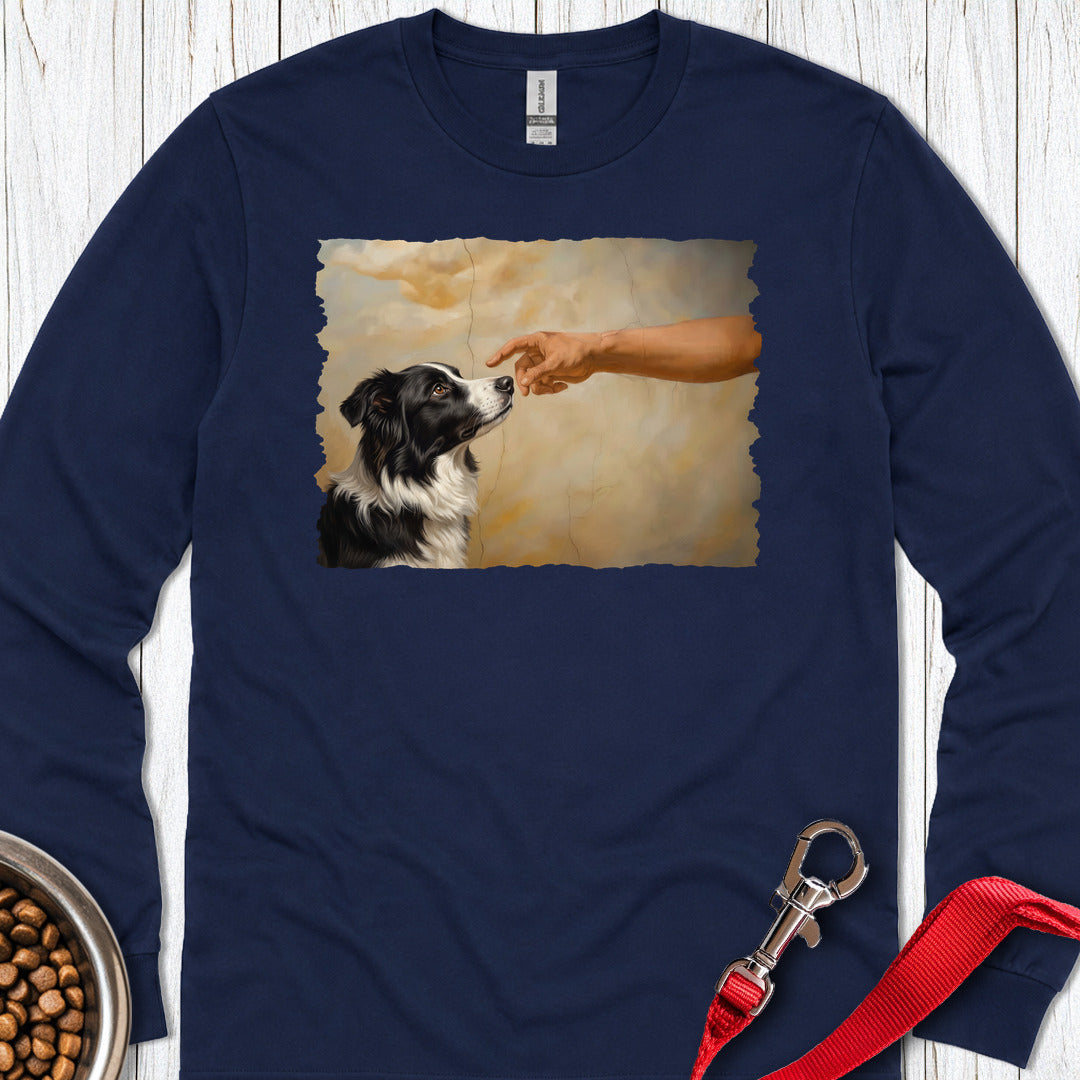 God Creates Border Collie Long Sleeve — Navy