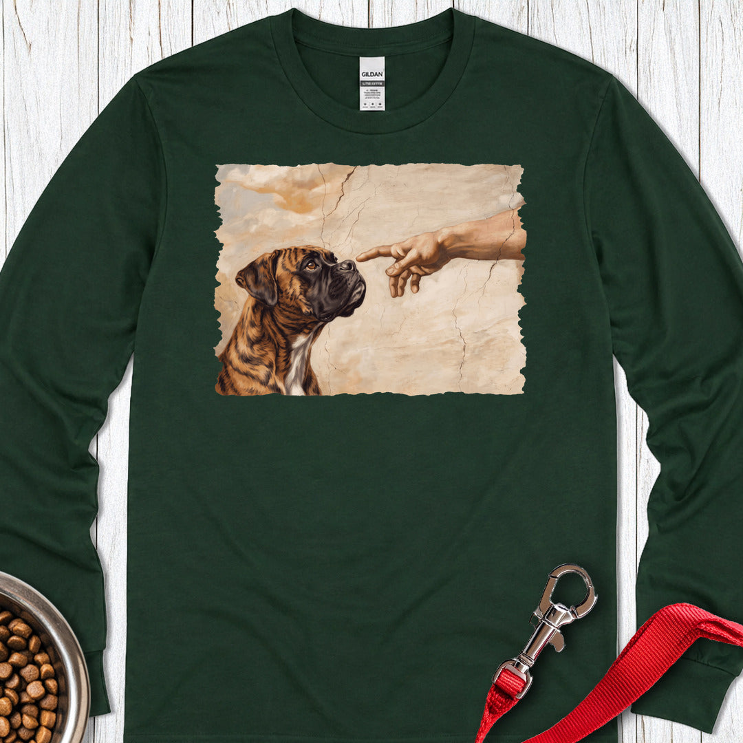 God Creates Brindle Boxer Long Sleeve Forest Green