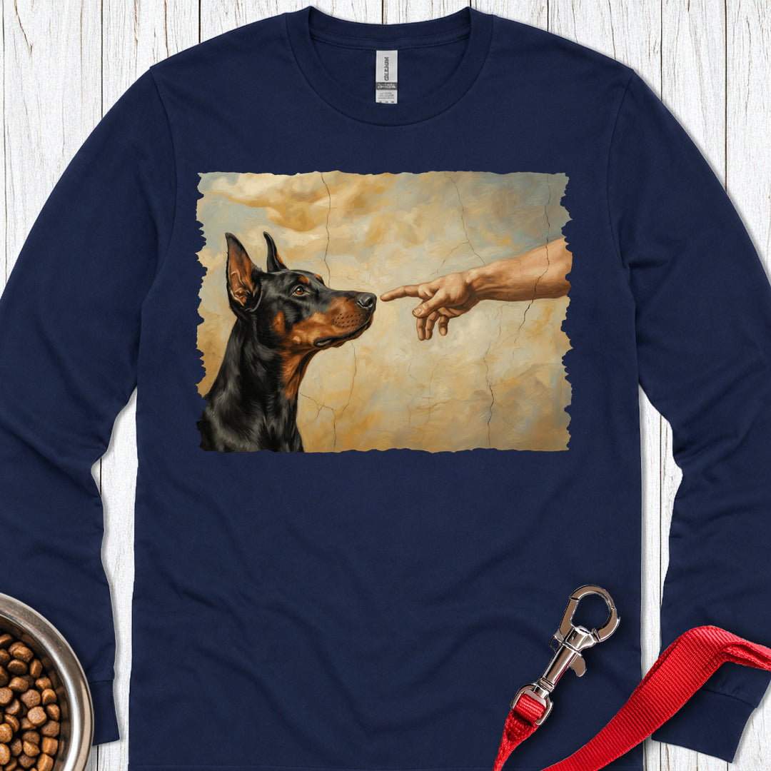 God Creates Doberman Pinscher Long Sleeve — Navy