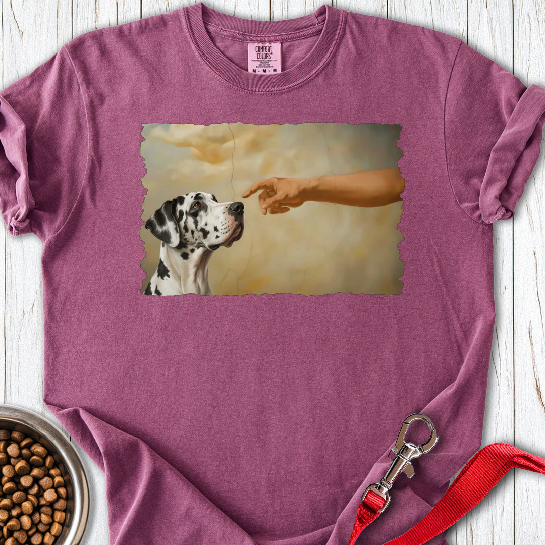 God Creates Harlequin Great Dane Premium Tee — Berry