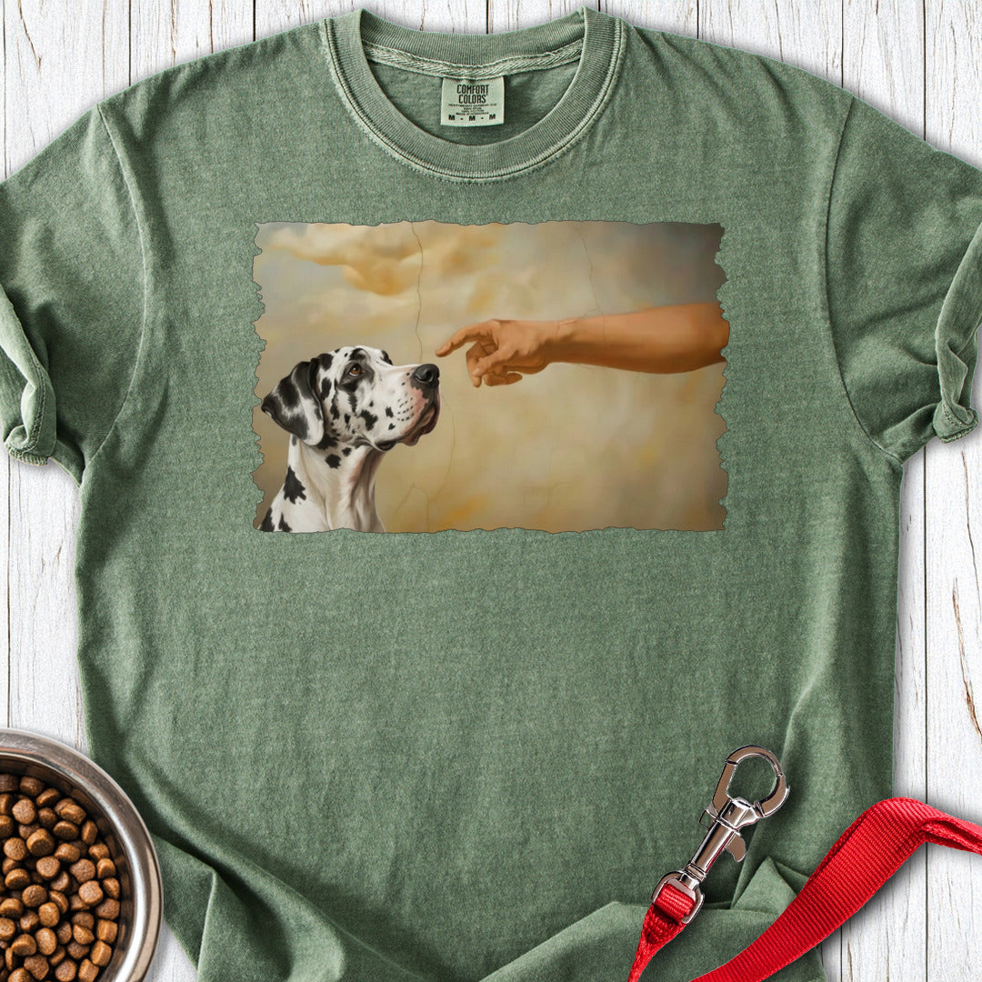 God Creates Harlequin Great Dane Premium Tee — Moss