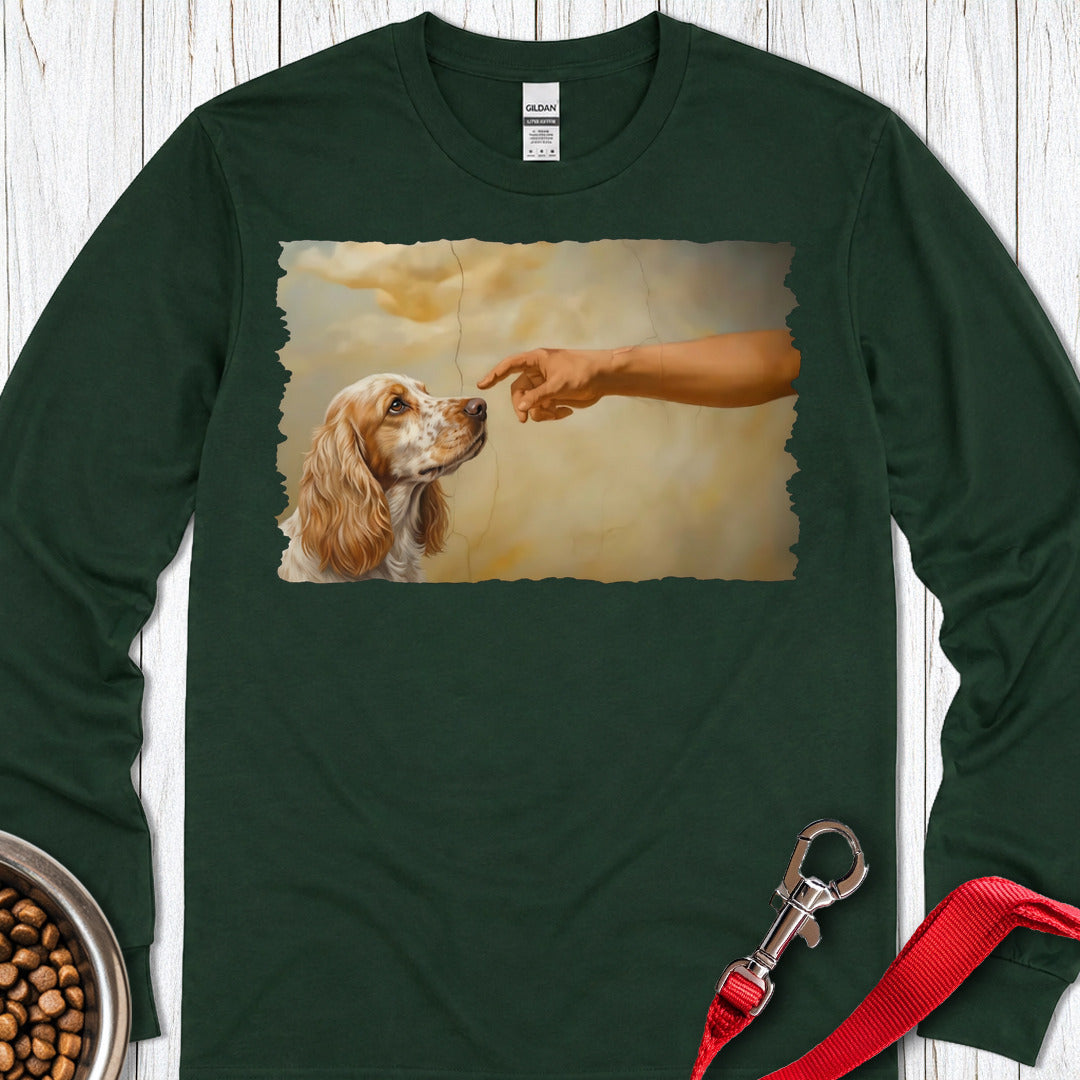 God Creates Lemon Roan Cocker Spaniel Long Sleeve — Forest Green