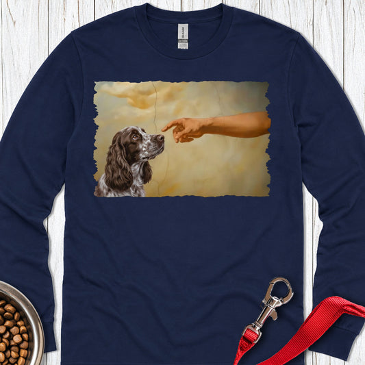 God Creates Liver Roan Cocker Spaniel Long Sleeve — Navy
