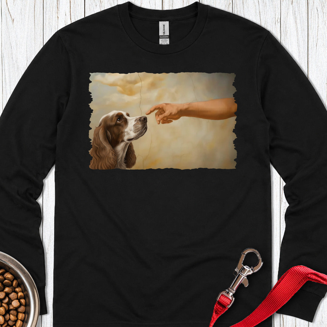 God Creates Orange White Cocker Spaniel Long Sleeve — Black