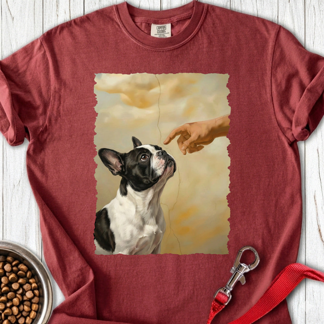 God Creates Piebald French Bulldog Premium Tee — Brick