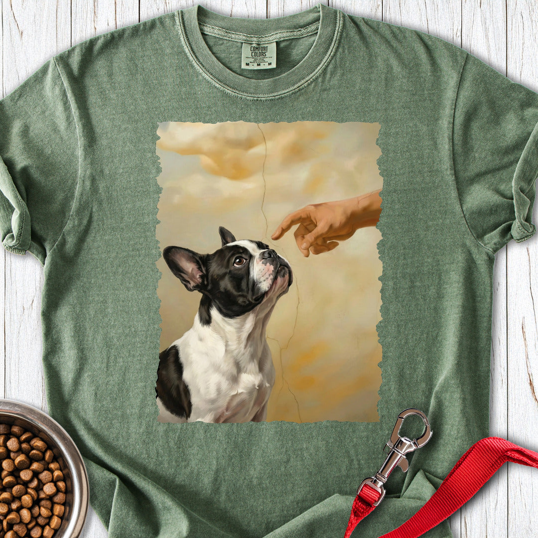 God Creates Piebald French Bulldog Premium Tee — Moss