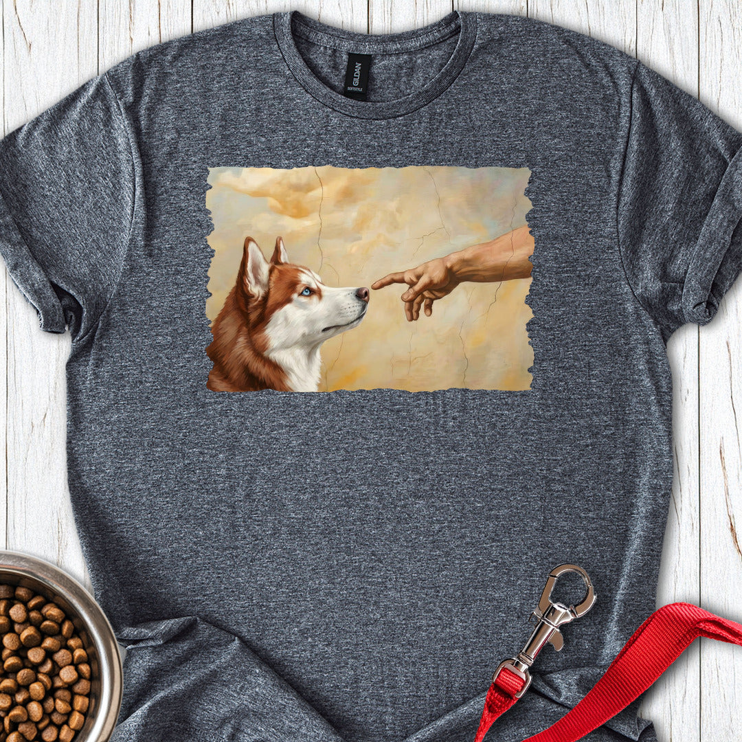 God Creates Red and White Husky Dark Heather