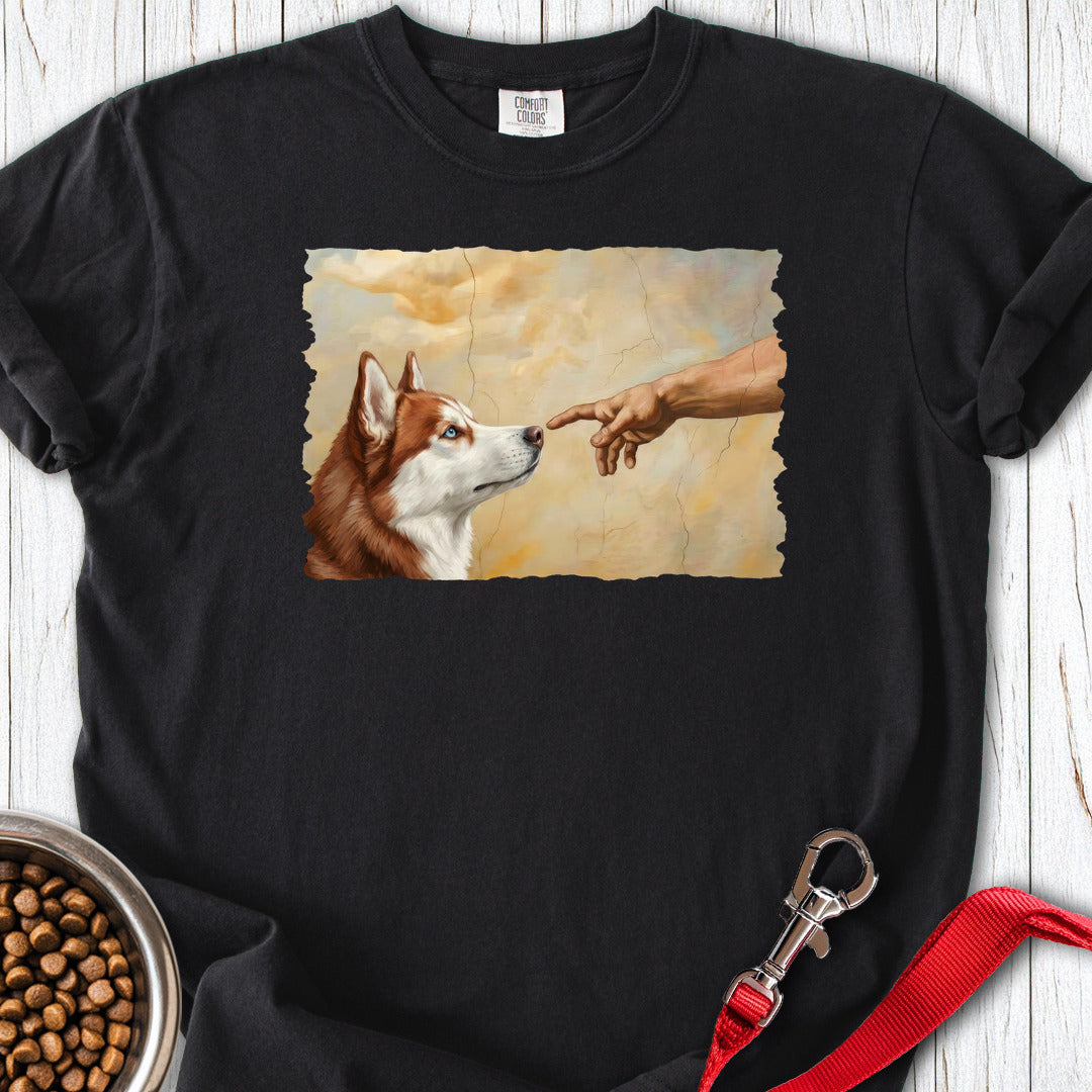 God Creates Red and White Husky Premium Tee Black