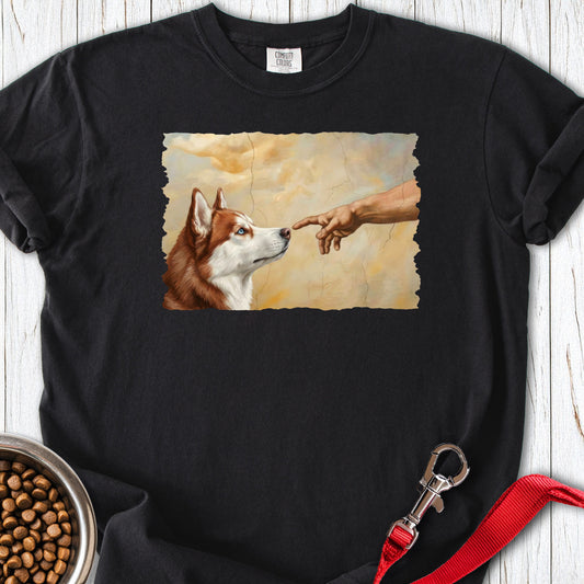 God Creates Red and White Husky Premium Tee Black