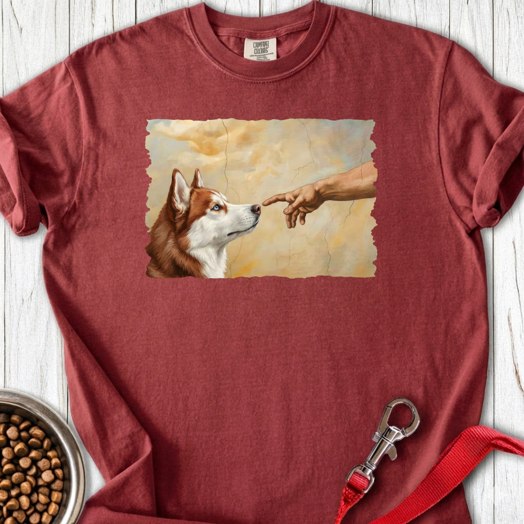 God Creates Red and White Husky Premium Tee Brick