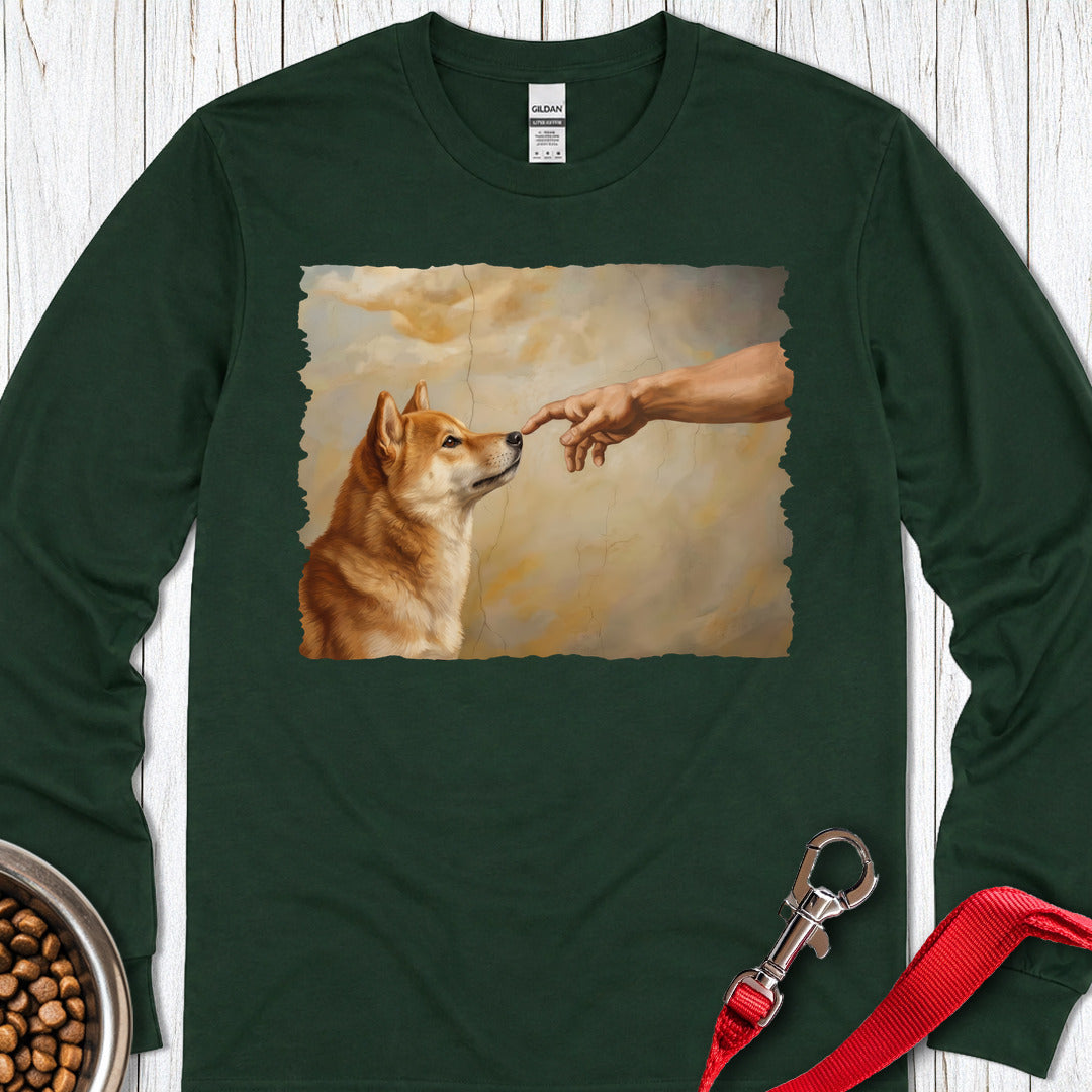 God Creates Shiba Inu Long Sleeve — Forest Green
