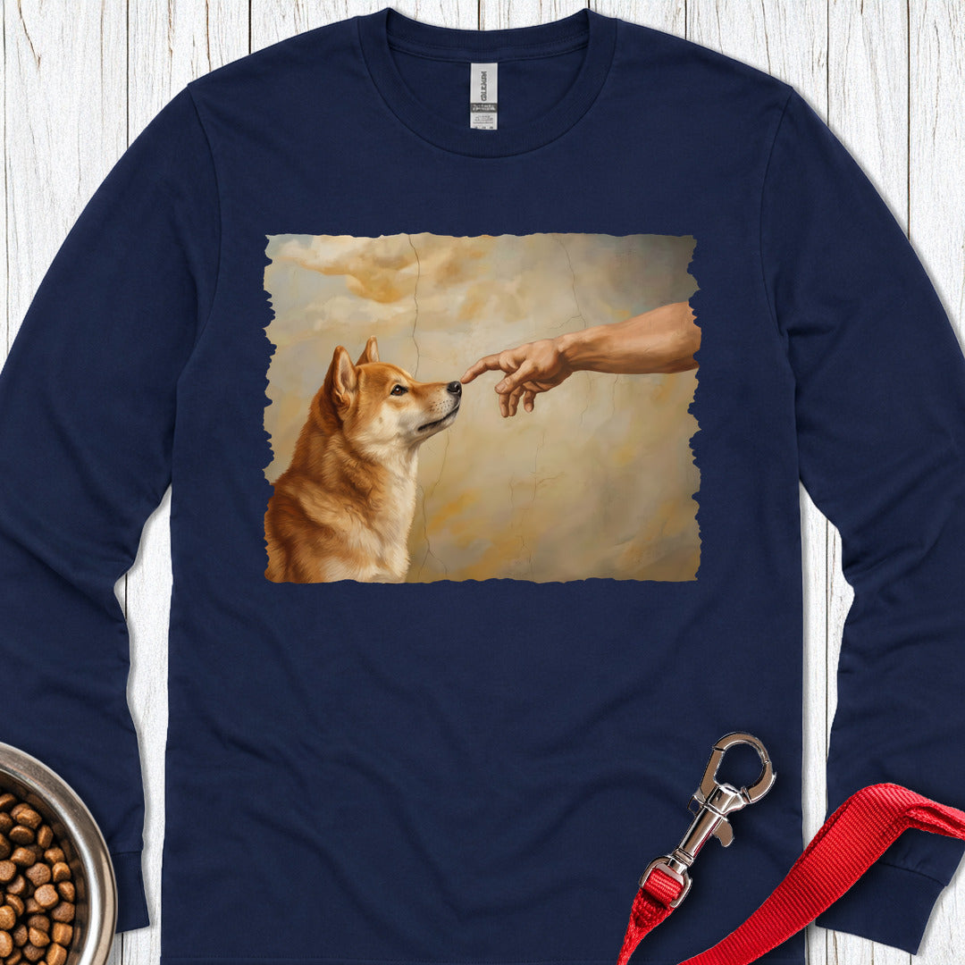 God Creates Shiba Inu Long Sleeve — Navy