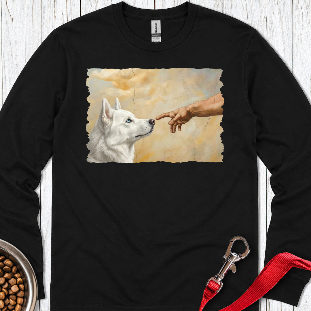God Creates White Husky Long Sleeve — Black