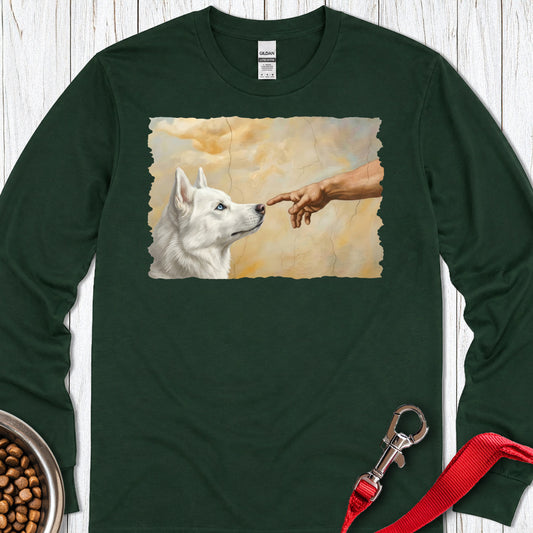 God Creates White Husky Long Sleeve — Forest Green