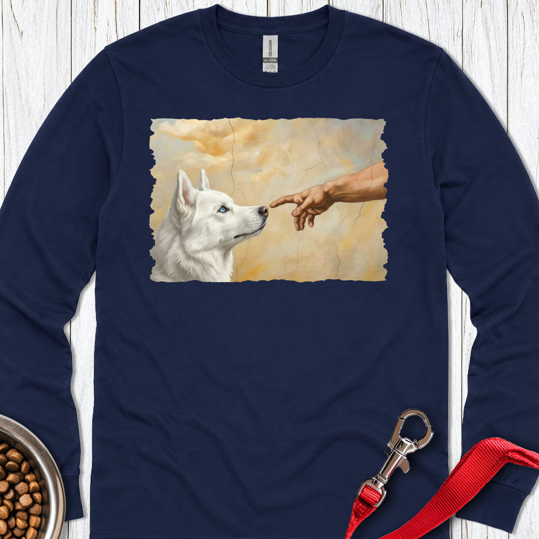 God Creates White Husky Long Sleeve — Navy