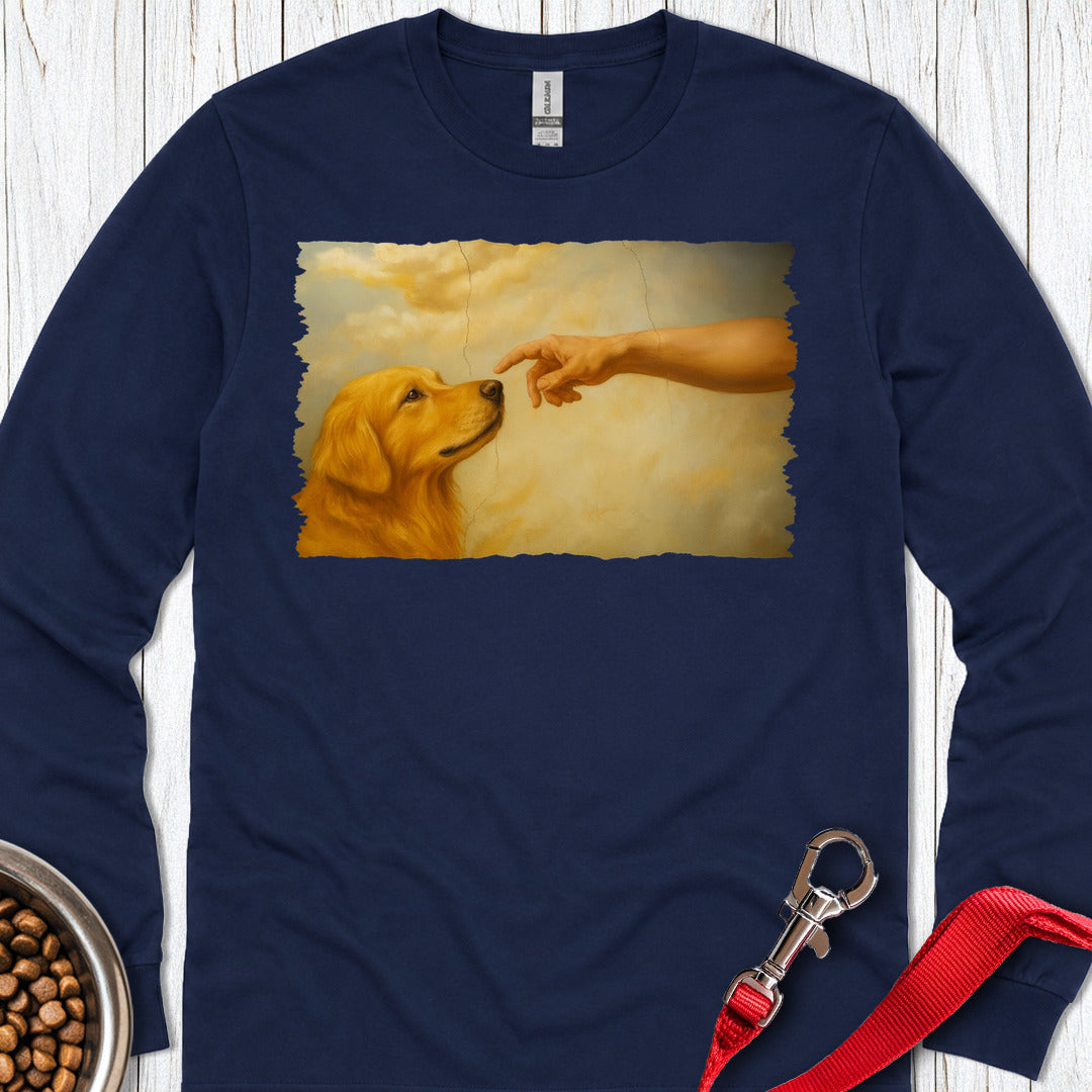 Gods Creates Golden Retriever Long Sleeve — Navy