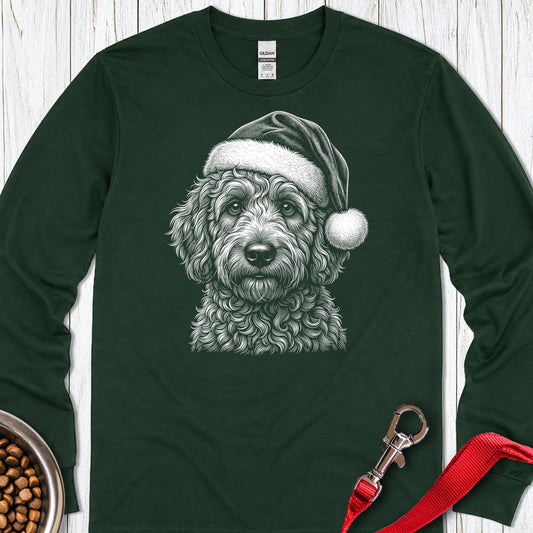 Golden Doodle Christmas Santa Hat Long Sleeve — Forest Green