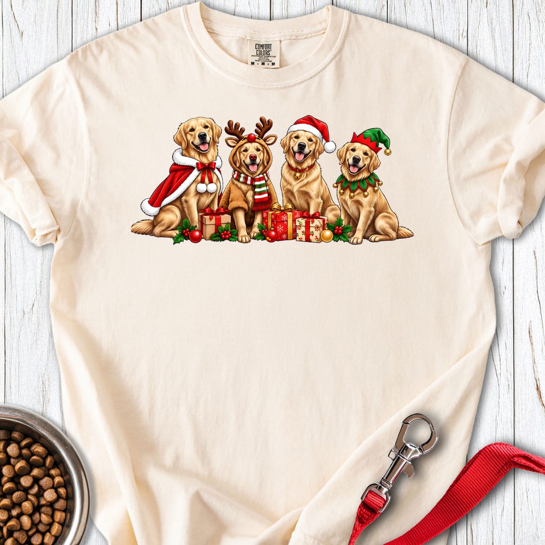 Golden Retriever Christmas Group Premium Tee — Ivory