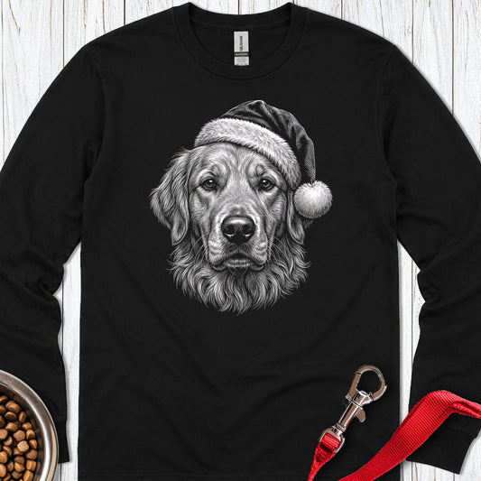 Golden Retriever Christmas Santa Hat Long Sleeve — Black