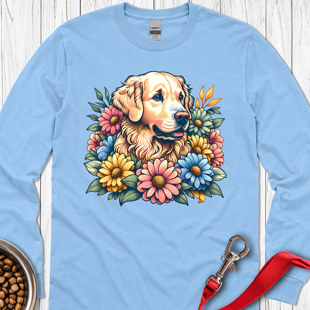 Golden Retriever Flower Long Sleeve — Carolina Blue
