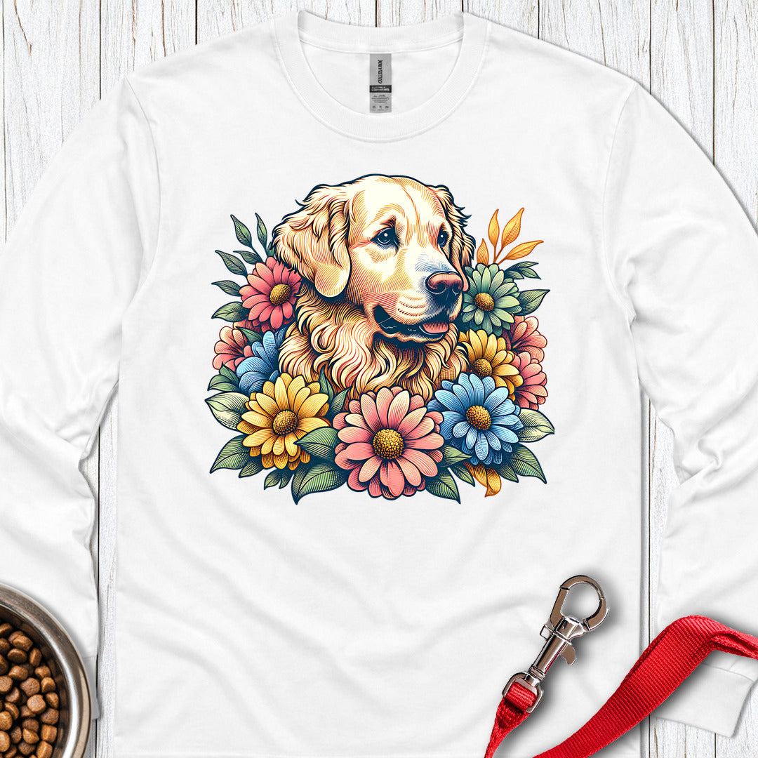Golden Retriever Flower Long Sleeve — White
