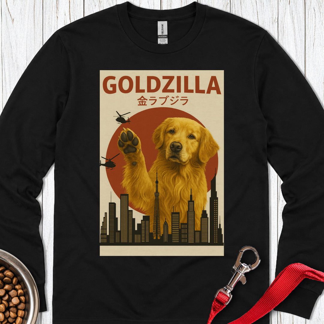 Golden Retriever Goldzilla Long Sleeve — Black