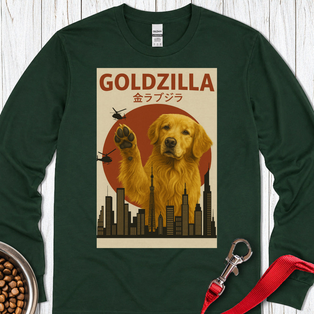 Golden Retriever Goldzilla Long Sleeve — Forest Green