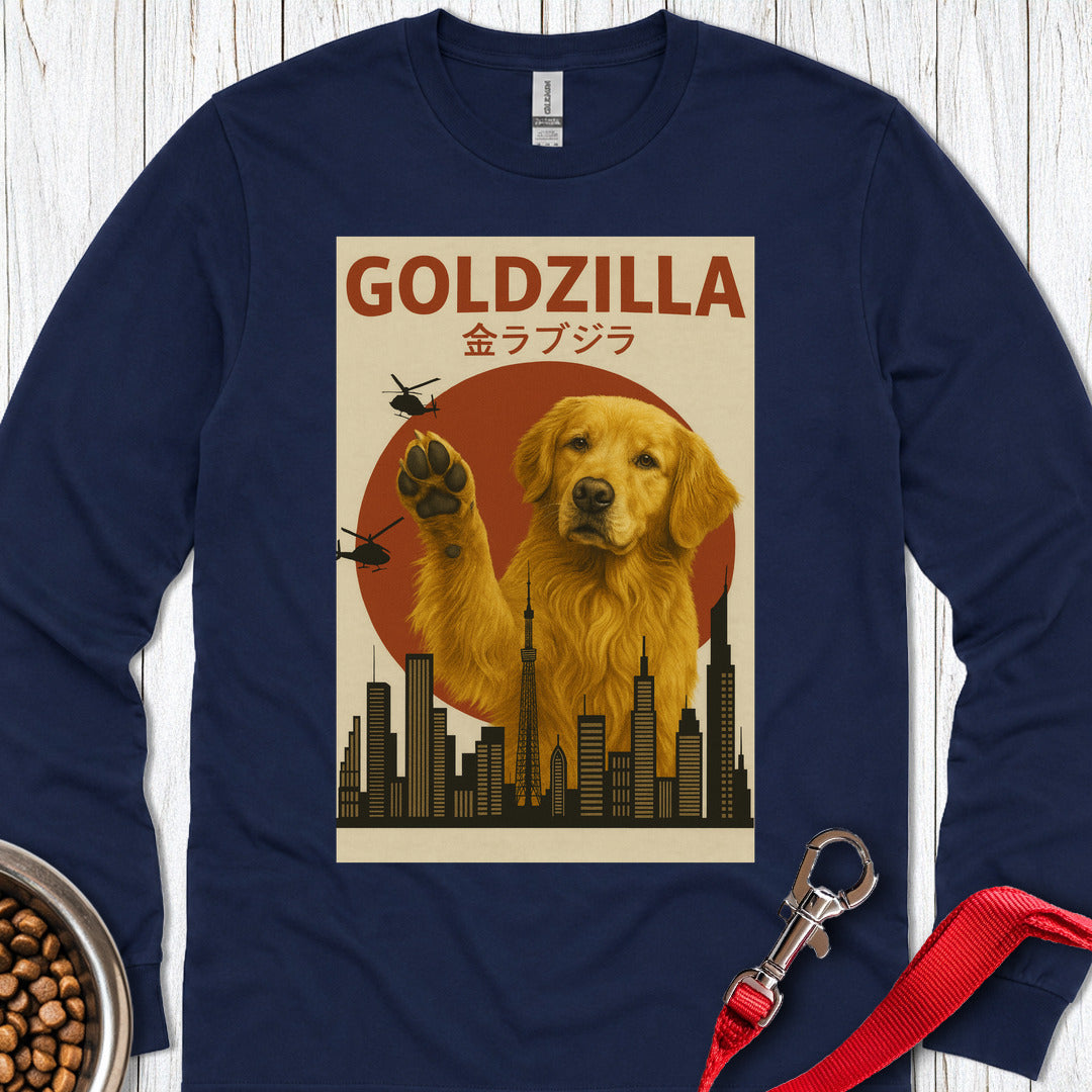 Golden Retriever Goldzilla Long Sleeve — Navy