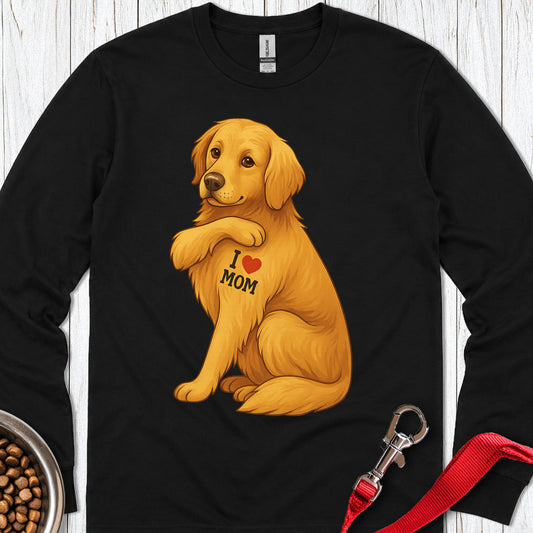 Golden Retriever I Love Mom Long Sleeve — Black