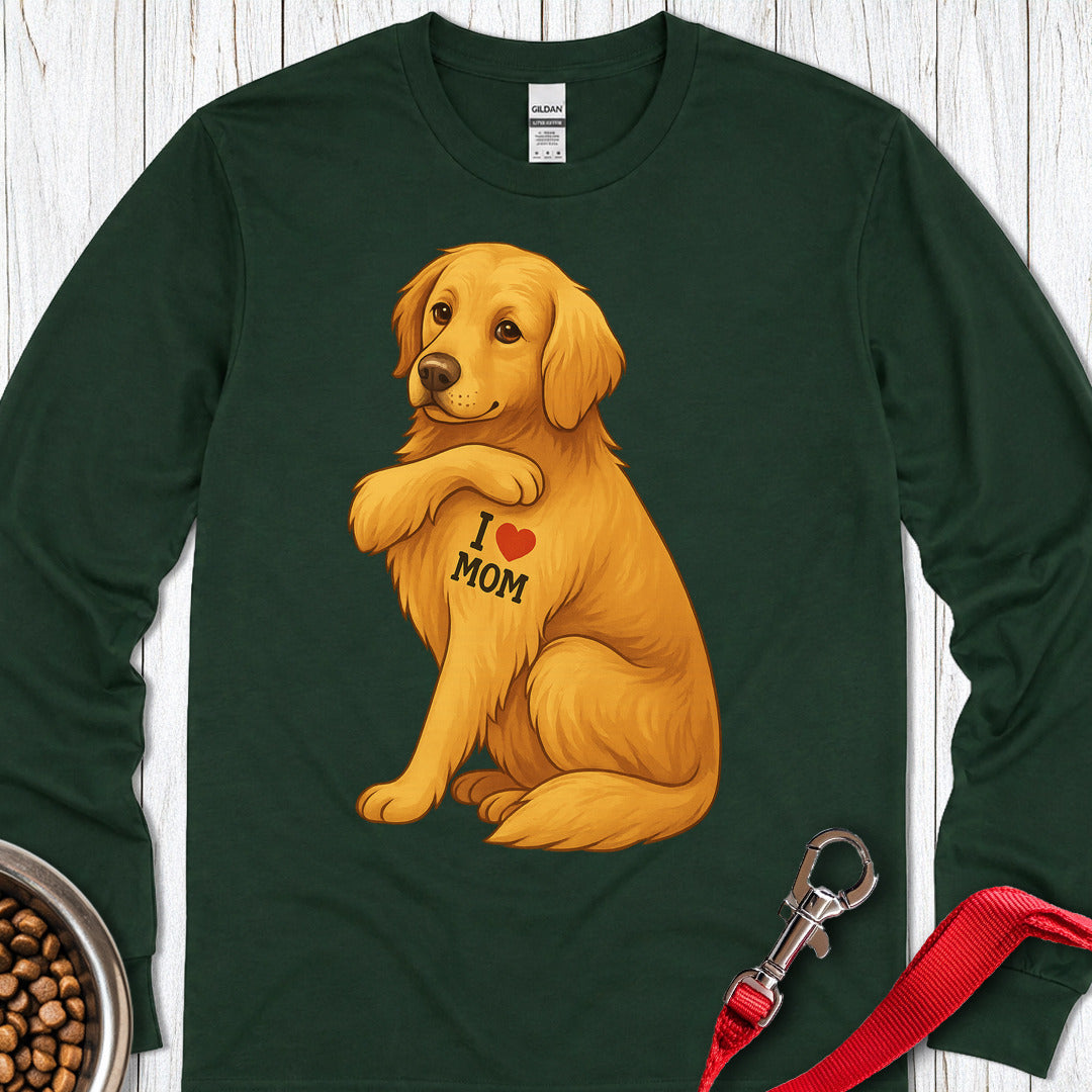 Golden Retriever I Love Mom Long Sleeve — Forest Green