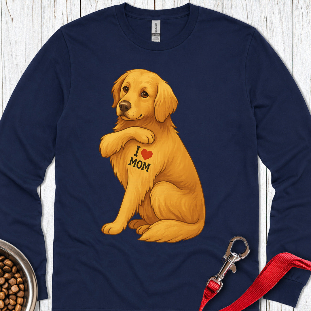 Golden Retriever I Love Mom Long Sleeve — Navy