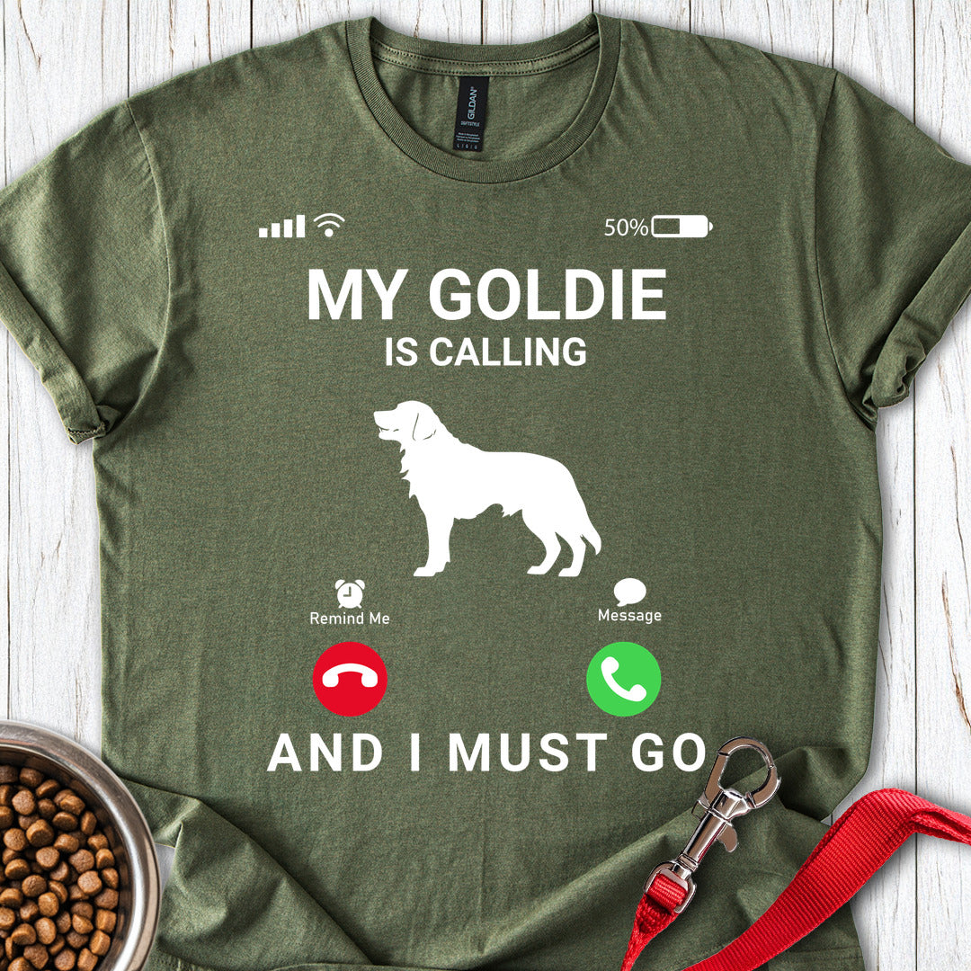Golden Retriever is Calling Military Green