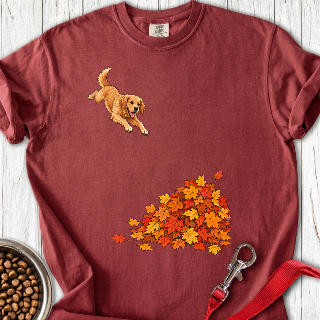 Golden Retriever Leaf Pile Premium Tee — Brick
