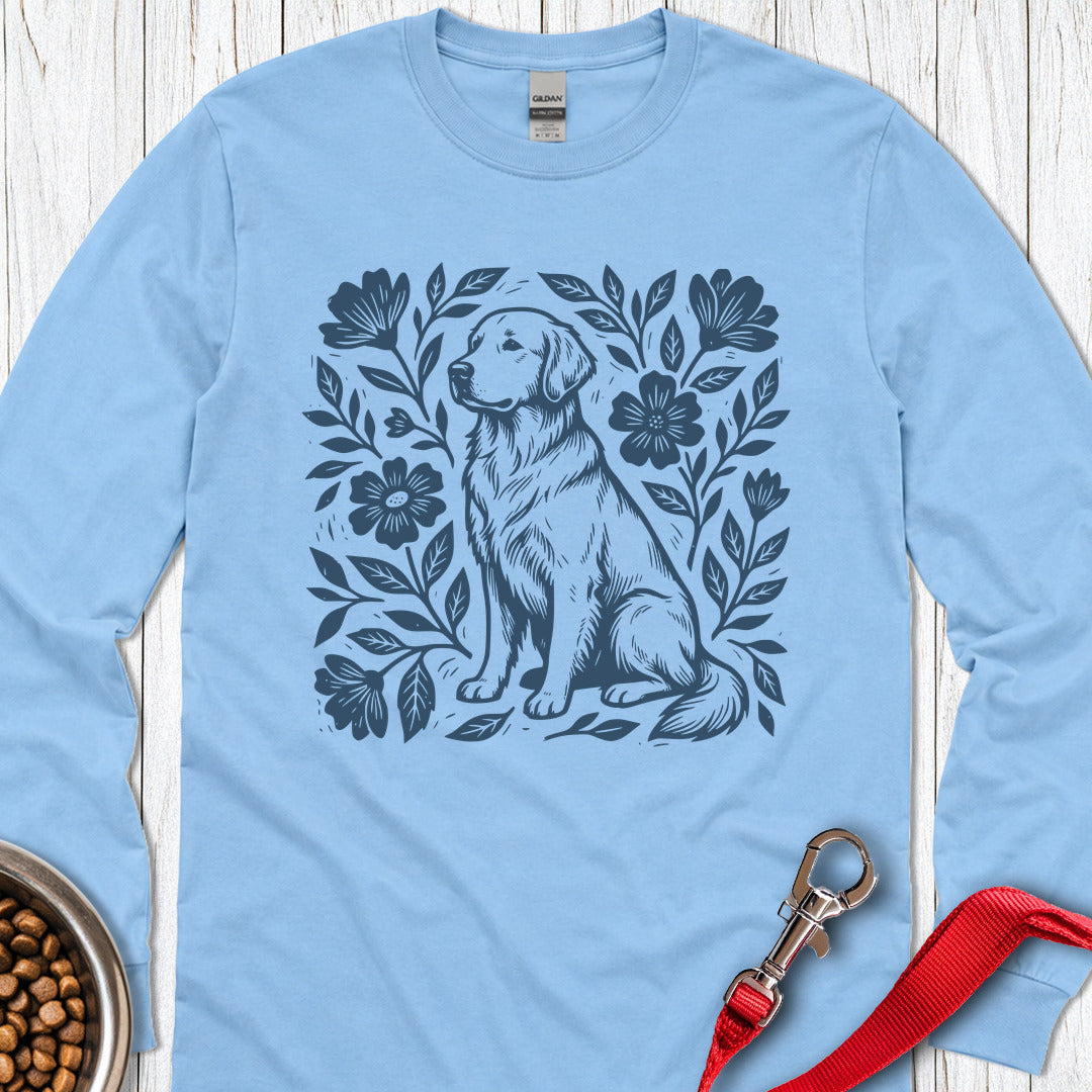 Golden Retriever Linocut Long Sleeve — Carolina Blue