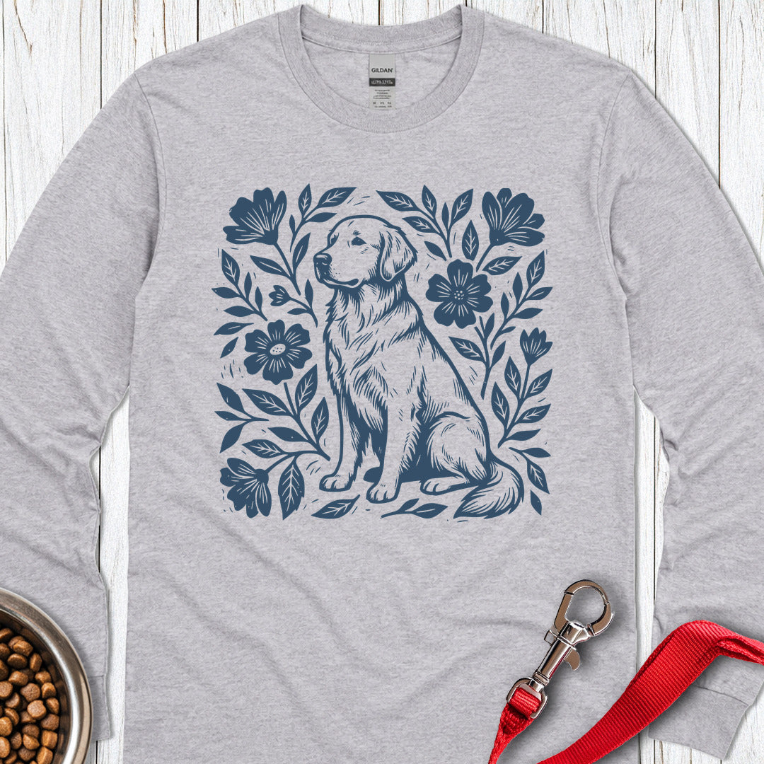 Golden Retriever Linocut Long Sleeve — Sport Grey