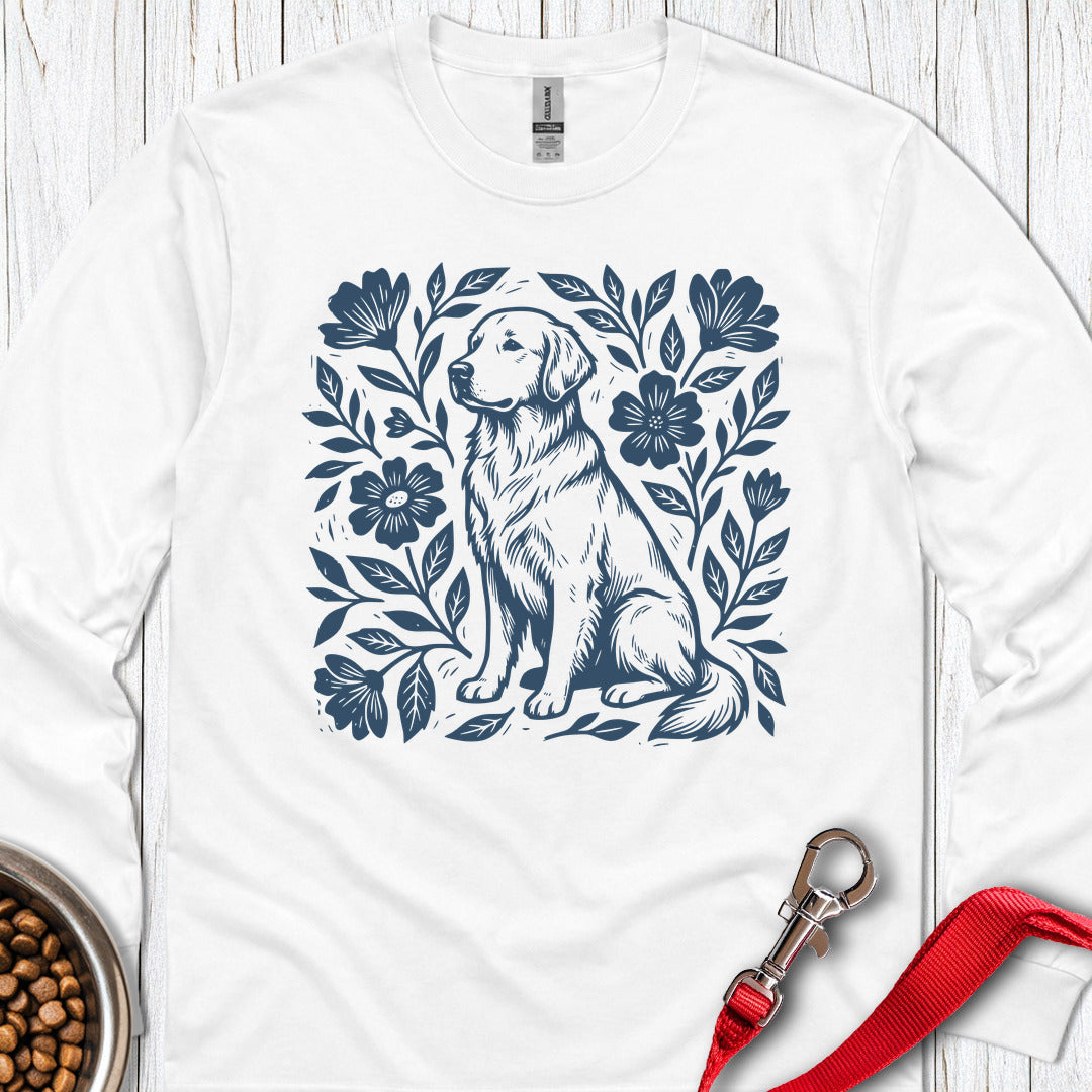 Golden Retriever Linocut Long Sleeve — White