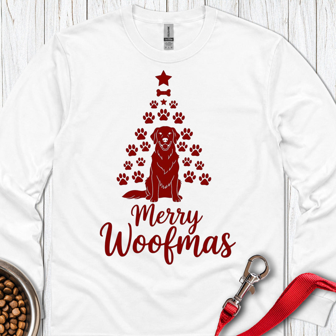 Golden Retriever Merry Woofmas Christmas Long Sleeve — White