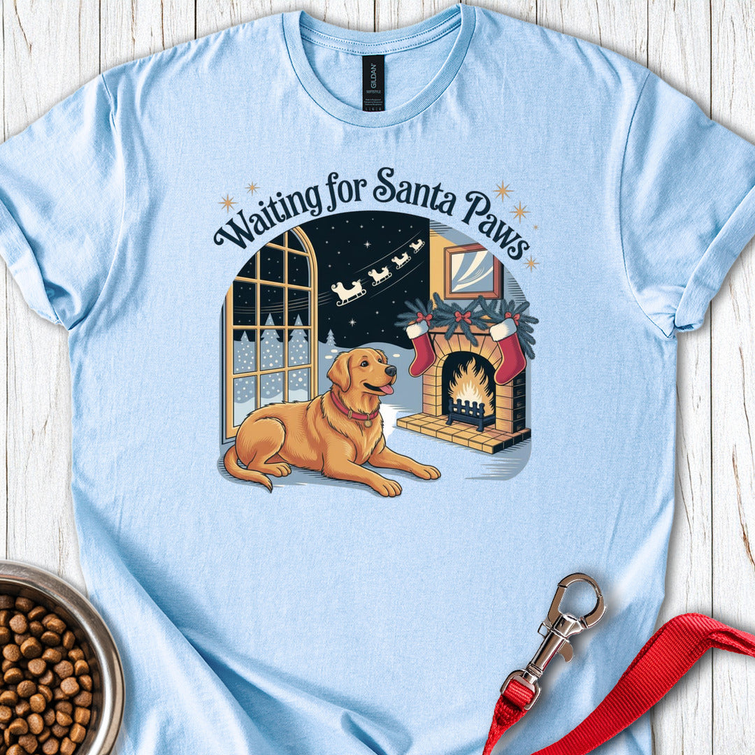 Golden Retriever Santa Paws Christmas Light Blue