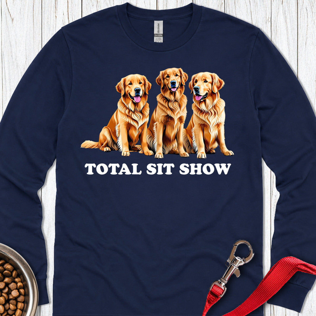 Golden Retriever Sit Show Long Sleeve — Navy