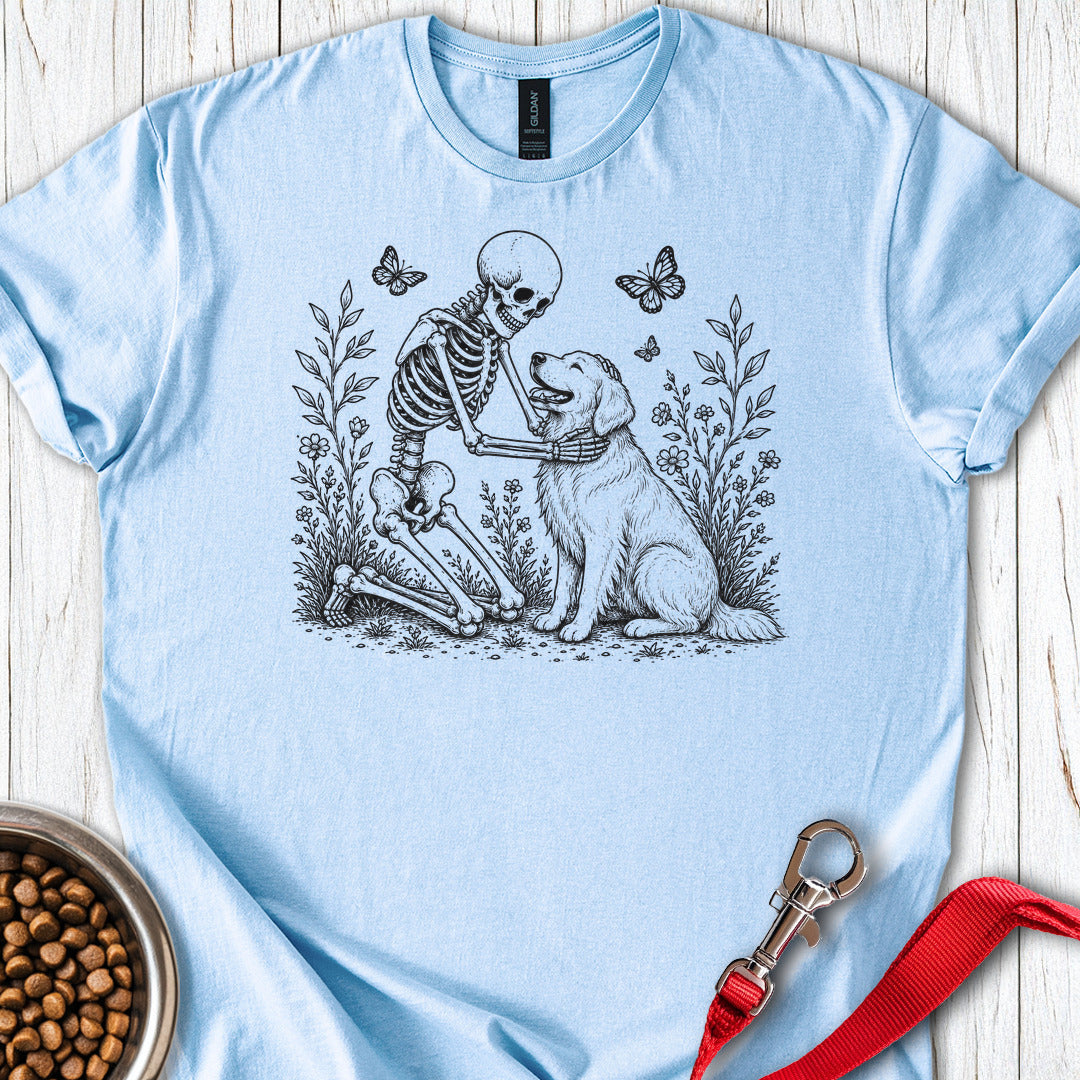 Golden Retriever Skeleton Halloween Light Blue