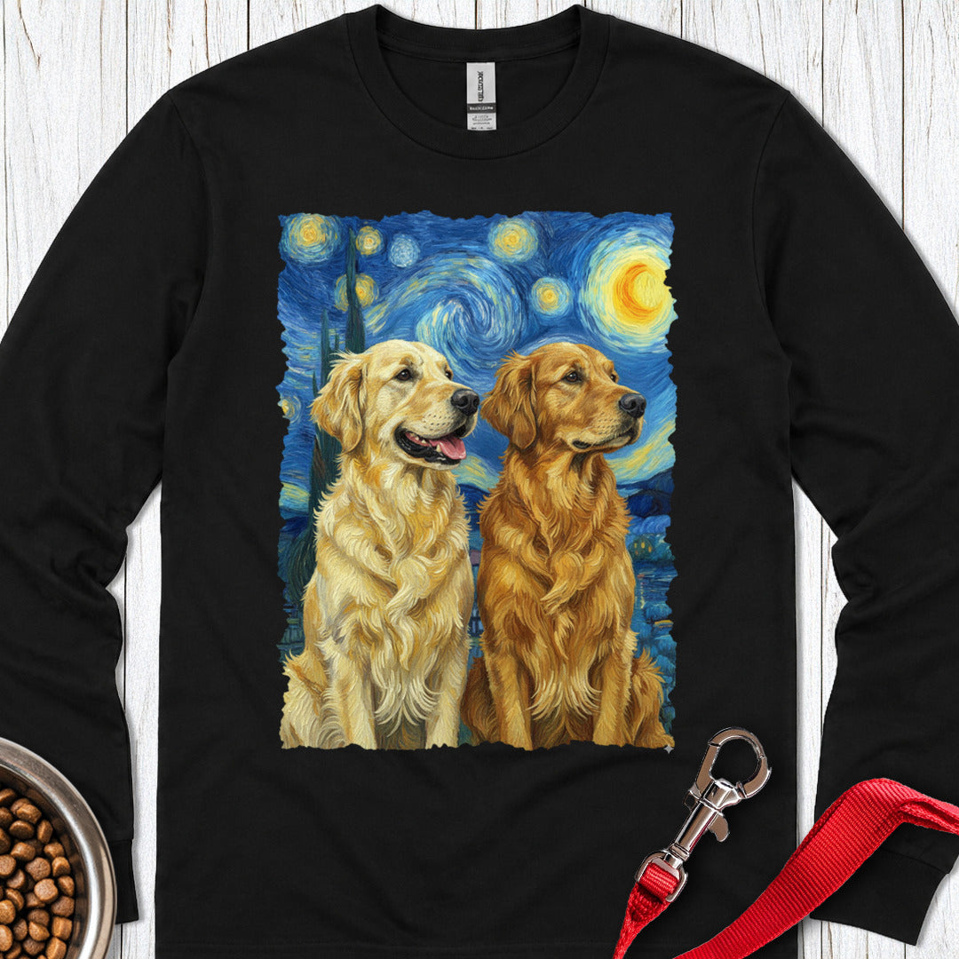 Golden Retriever Starry Night Long Sleeve — Black