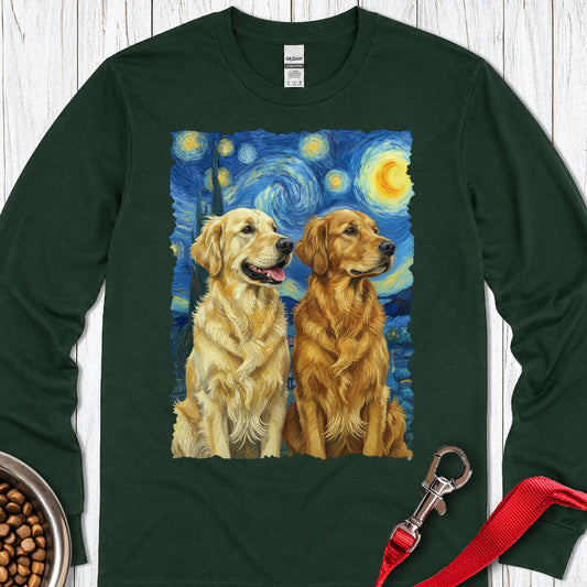 Golden Retriever Starry Night Long Sleeve — Forest Green