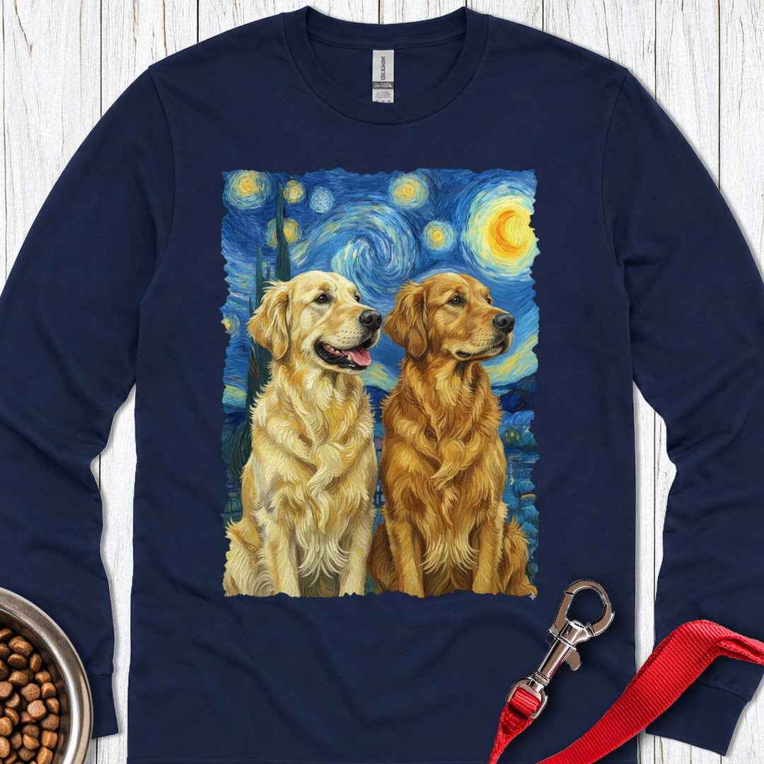 Golden Retriever Starry Night Long Sleeve — Navy