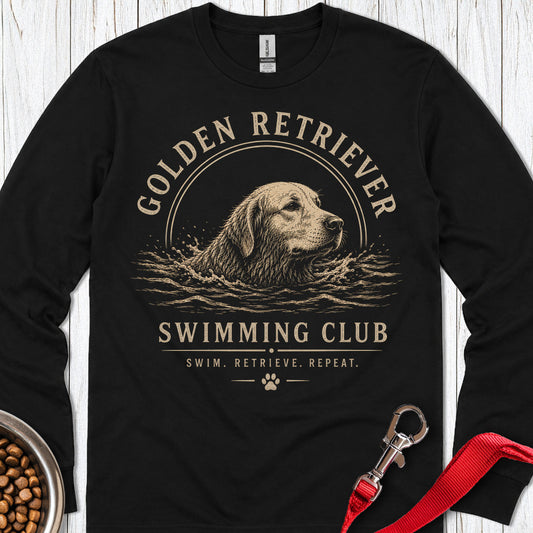 Golden Retriever Swimming Club Long Sleeve — Black