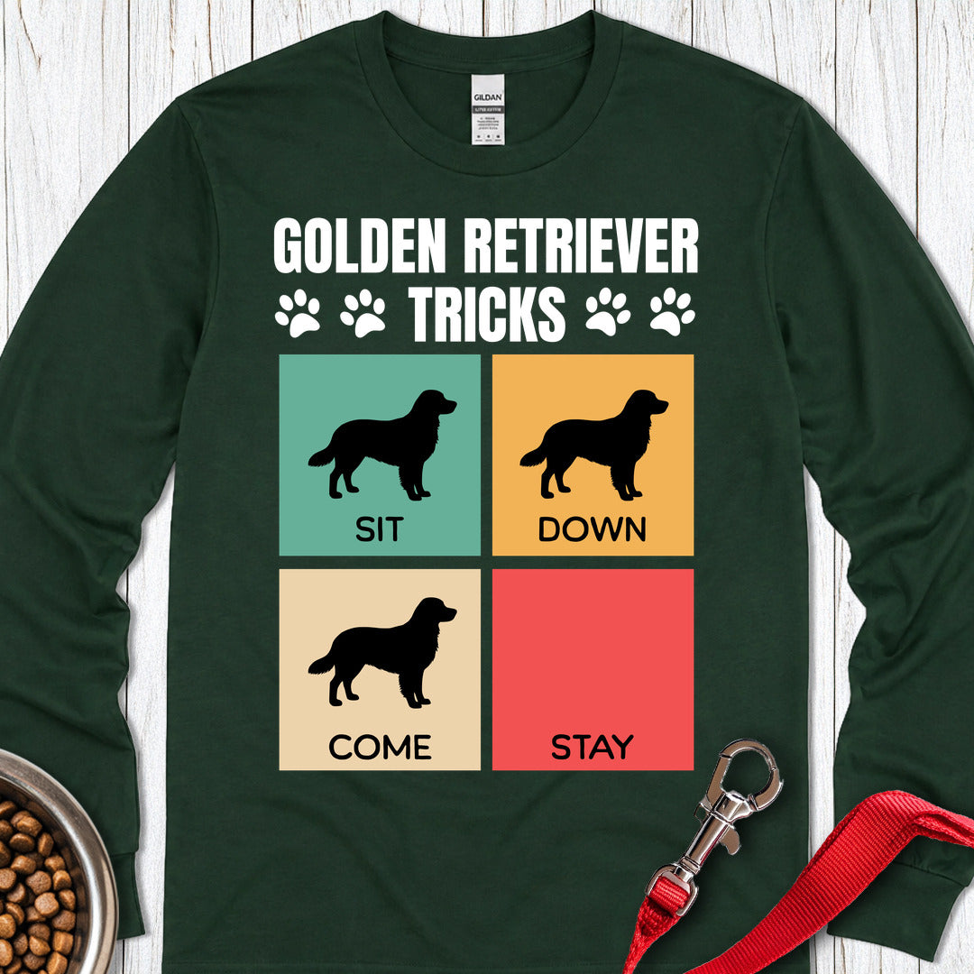 Golden Retriever Tricks Long Sleeve — Forest Green