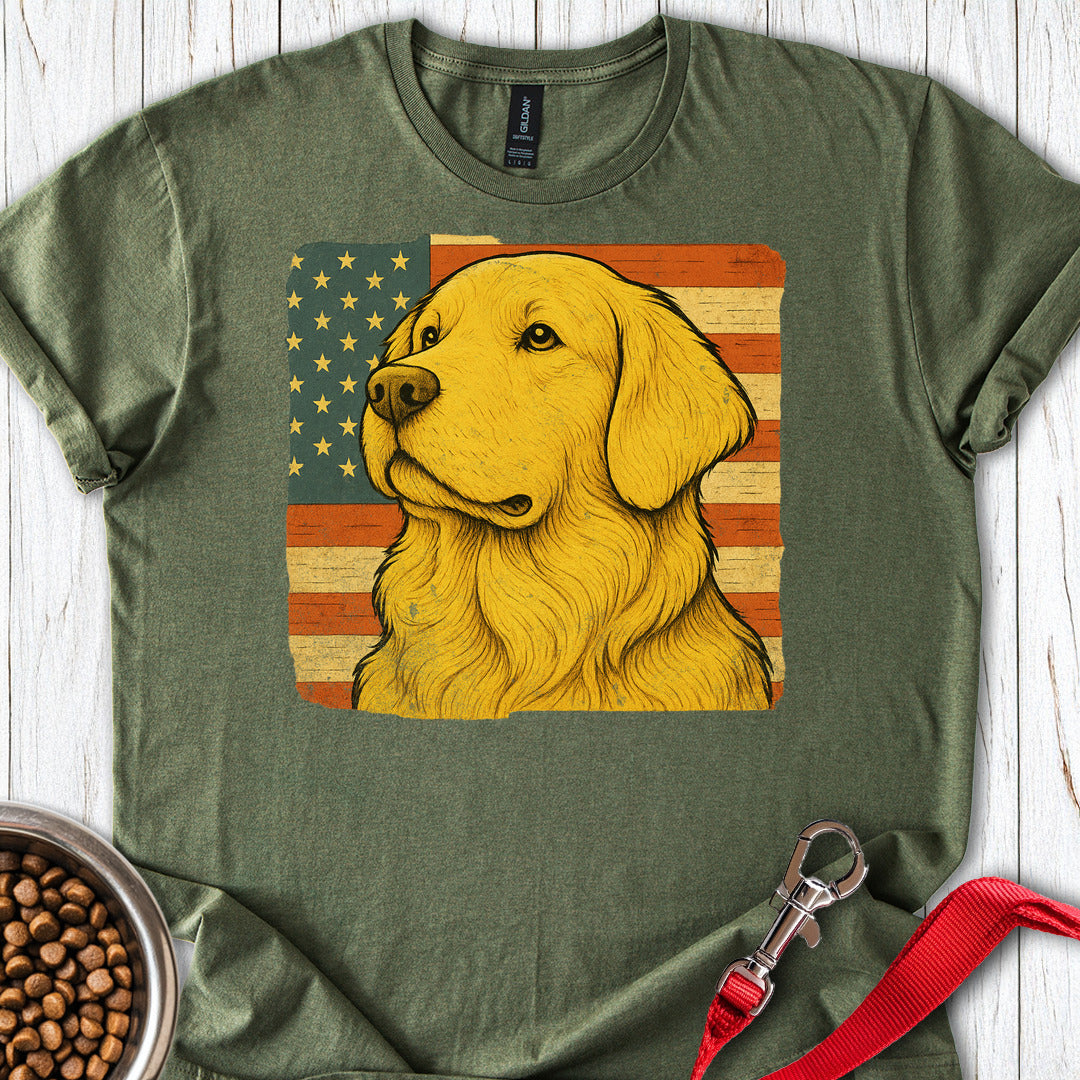 Golden Retriever USA Flag Military Green