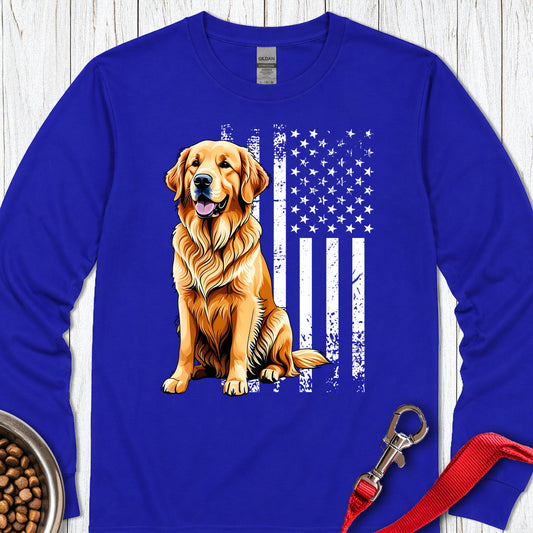 Golden Retriever USA Flag Long Sleeve — Royal