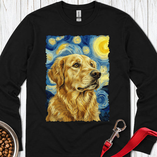 Golden Retriever Van Gogh Long Sleeve — Black
